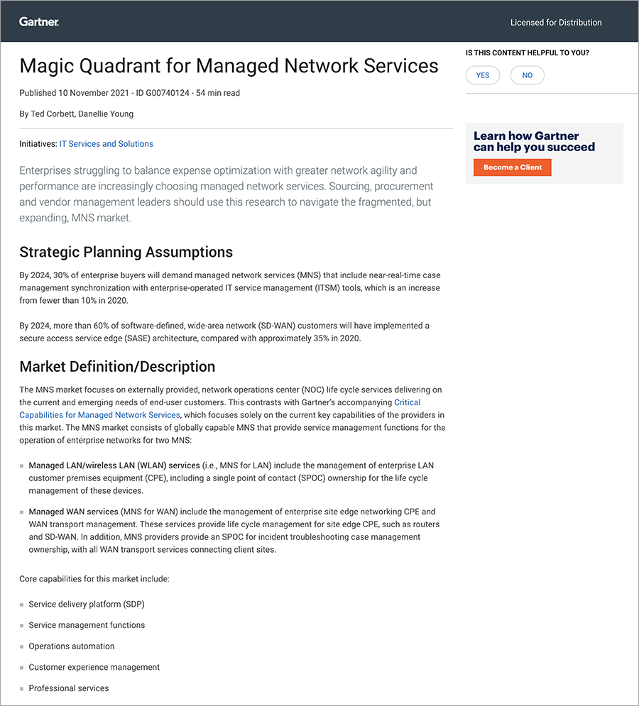 Gartner Managed Network Services Magic Quadrant 2021 Optanix